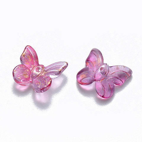 Two Tone Transparent Spray Painted Glass, Butterfly, 9.5x11x3mm