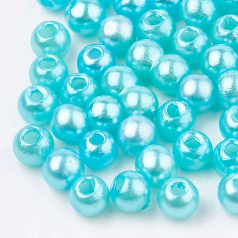 ABS Acrylic Beads, Imitation Pearl, Cyan, 4mm ABS Acrylic Beads, Imitation Pearl, Cyan, 4mm