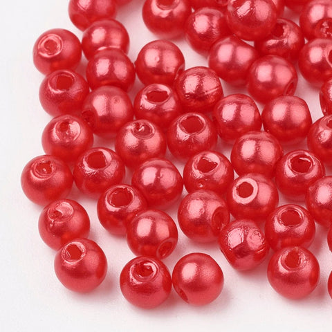 RED ABS Plastic Beads, Imitation Pearl, Round, 6mm ABS Plastic Beads, Imitation Pearl, Round, 6mm