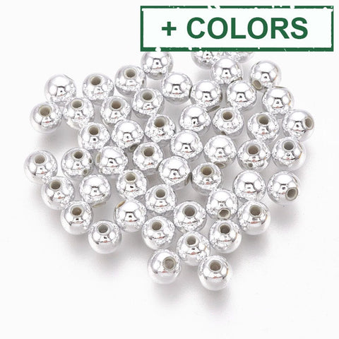 ABS Plastic Beads, Round, Silver or Gold Color Plated, 4mm ABS Plastic Beads, Round, Silver or Gold Color Plated, 4mm