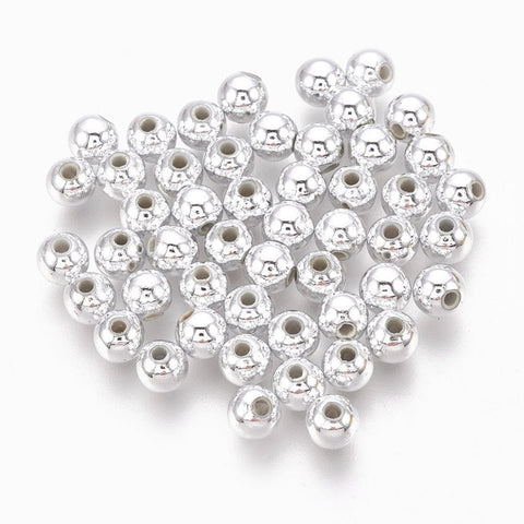 SILVER ABS Plastic Beads, Round, Silver or Gold Color Plated, 4mm ABS Plastic Beads, Round, Silver or Gold Color Plated, 4mm