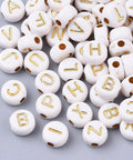 Acrylic Beads, Metal Enlaced, Letters, Golden Plated 7mm Acrylic Beads, Metal Enlaced, Letters, Golden Plated 7mm
