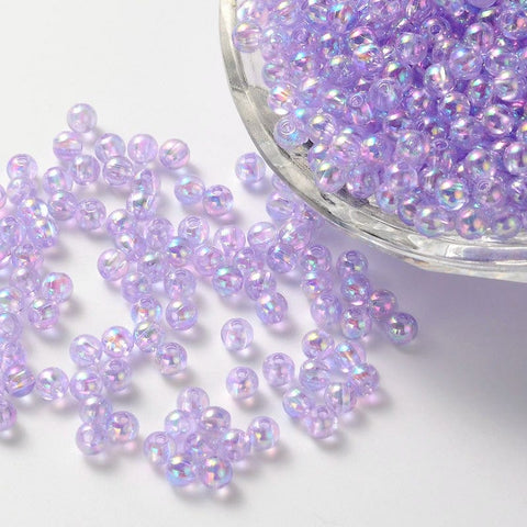 LILAC Acrylic Beads, Round, AB Color, 4mm Acrylic Beads, Round, AB Color, 4mm