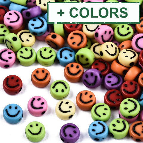 Acrylic Beads, Smiley Face, Flat Round, 7mm Acrylic Beads, Smiley Face, Flat Round, 7mm