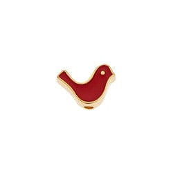 GOLD PLATED / RED Alloy Bead Bird, 8x12mm Alloy Bead Bird, 8x12mm