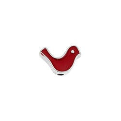 SILVER ANTIQUE / RED Alloy Bead Bird, 8x12mm Alloy Bead Bird, 8x12mm
