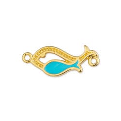 24KT GOLD PLATED / AQUA Alloy Double Fish Connector, 22x9mm Alloy Double Fish Connector, 22x9mm