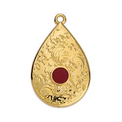 24KT GOLD PLATED / RED Alloy Drop with Textured Pattern, 18x27mm Alloy Drop with Textured Pattern, 18x27mm