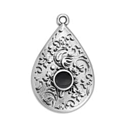 SILVER ANTIQUE / BLACK Alloy Drop with Textured Pattern, 18x27mm Alloy Drop with Textured Pattern, 18x27mm