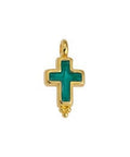 24KT Gold Plated / Green Alloy Ethnic Cross Pendant, 17x9mm Alloy Ethnic Cross Pendant, 17x9mm