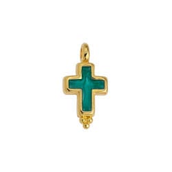 24KT Gold Plated / Green Alloy Ethnic Cross Pendant, 17x9mm Alloy Ethnic Cross Pendant, 17x9mm