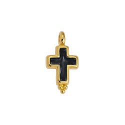 24KT Gold Plated / Black Alloy Ethnic Cross Pendant, 17x9mm Alloy Ethnic Cross Pendant, 17x9mm