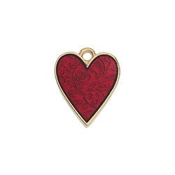 GOLD / RED Alloy Floral Heart Pendant, 16x13mm Alloy Floral Heart Pendant, 16x13mm