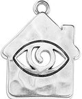 SILVER ANTIQUE Alloy House Pendant with Eye, Hammered, 35mm Alloy House Pendant with Eye, Hammered, 35mm