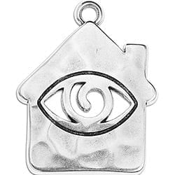 SILVER ANTIQUE Alloy House Pendant with Eye, Hammered, 35mm Alloy House Pendant with Eye, Hammered, 35mm
