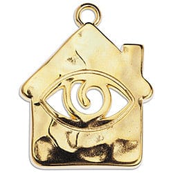 GOLD PLATED Alloy House Pendant with Eye, Hammered, 35mm Alloy House Pendant with Eye, Hammered, 35mm