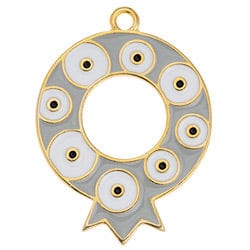 GOLD PLATED / GREY Alloy Pomegranate Pendant with Eye Pattern, 30x41mm Alloy Pomegranate Pendant with Eye Pattern, 30x41mm