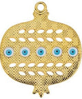 GOLD PLATED / BLUE Alloy Pomegranate Pendant with Eyes, 51x60mm Alloy Pomegranate Pendant with Eyes, 51x60mm