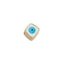 GOLD PLATED / WHITE / LIGHT BLUE Alloy Square Eye Bead, 8mm Alloy Square Eye Bead, 8mm