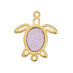 24KT Gold Plated / Pink Sparkle Alloy Vitraux Turtle Pendant, 22x26mm Alloy Vitraux Turtle Pendant, 22x26mm