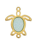 24KT Gold Plated / Cyan Sparkle Alloy Vitraux Turtle Pendant, 22x26mm Alloy Vitraux Turtle Pendant, 22x26mm