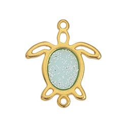 24KT Gold Plated / Cyan Sparkle Alloy Vitraux Turtle Pendant, 22x26mm Alloy Vitraux Turtle Pendant, 22x26mm
