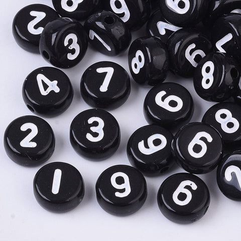 (AN6753A) Opaque Acrylic Beads, Flat Round with Number, Mixed Size: about 7mm in diameter, 3.5mm thick, hole: 1.2mm (AN6753A) Opaque Acrylic Beads, Flat Round with Number, Mixed Size: about 7mm in diameter, 3.5mm thick, hole: 1.2mm
