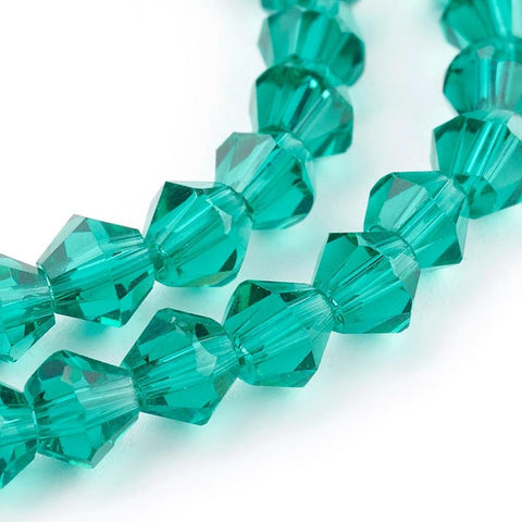 BB1983 (BB1983)  Bicone Beads, Faceted Bicone Glass Beads Strands, DarkCyan  4MM (1 STR) 118pcs/Strand Imitation #5301 Bicone Beads, Faceted Bicone Glass Beads Strands, DarkCyan  Size: about 4mm long, 4mm wide, hole: 1mm; about 118pcs/strand.