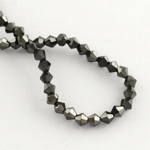 (BB3962A) Electroplate Glass  , Rainbow Plated, Faceted Bicone, 3MM Electroplate Glass Bead Strands, Rainbow Plated, Faceted Bicone, Black Plated Size: about 3mm long, 3.5mm in diameter, Hole: 1mm; about 150pcs/strand, 18".