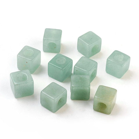 (BC6693A) Natural Green Aventurine, Large Hole Beads, Cube 10mm (2 PCS) Natural Green Aventurine European Beads, Large Hole Beads, Cube Size: about 10mm wide, 10mm long, 10mm thick, hole: 4.5~5mm.