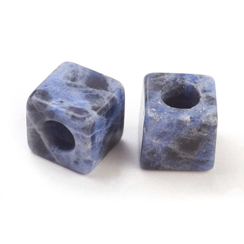 (BC6693C) Natural Sodalite European Beads, Large Hole Beads, Cube Size: about 10mm wide, 10mm long, 10mm thick, hole: 4.5~5mm (BC6693C) Natural Sodalite European Beads, Large Hole Beads, Cube Size: about 10mm wide, 10mm long, 10mm thick, hole: 4.5~5mm