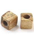 (BC6693D) Natural Picture Jasper European Beads, Large Hole Beads, Cube Size: about 10mm wide, 10mm long, 10mm thick, hole: 4.5~5mm (2 pcs) (BC6693D) Natural Picture Jasper European Beads, Large Hole Beads, Cube Size: about 10mm wide, 10mm long, 10mm thick, hole: 4.5~5mm (2 pcs)