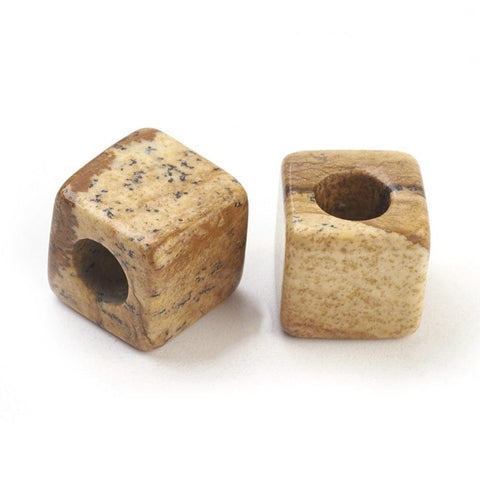 (BC6693D) Natural Picture Jasper European Beads, Large Hole Beads, Cube Size: about 10mm wide, 10mm long, 10mm thick, hole: 4.5~5mm (2 pcs) (BC6693D) Natural Picture Jasper European Beads, Large Hole Beads, Cube Size: about 10mm wide, 10mm long, 10mm thick, hole: 4.5~5mm (2 pcs)