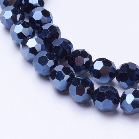 (BE3920) 6mm Glass Strand Beads, Full Plated, Faceted, Hematite Plated (BE3920) 6mm Glass Strand Beads, Full Plated, Faceted, Hematite Plated