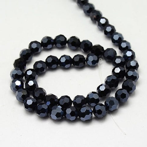 (BE3920) 6mm Glass Strand Beads, Full Plated, Faceted, Hematite Plated (BE3920) 6mm Glass Strand Beads, Full Plated, Faceted, Hematite Plated