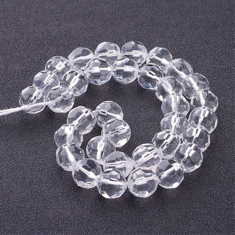 (BE4436) Glass beads 10mm Clear 10mm (1 STR) Glass Beads Strands, Faceted, Round, Clear about 10mm in diameter,