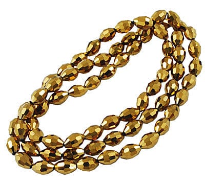 (BE5004C) Electroplate Glass Beads, Golden Plated, Faceted Oval, Gold bead: 8MM (1 STR) Electroplate Glass Beads, Golden Plated, Faceted Oval, Gold bead: 8mm long, 6mm thick, hole: 1.5mm, about 72pcs/strand.