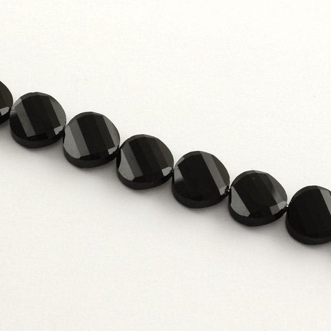 (BE5363B) Faceted Flat Round Glass Beads, Black 13MM (8 PCS) Faceted Flat Round Glass Beads, Black Size: about 13mm in diameter, 6.5mm thick, hole: 1.5mm.