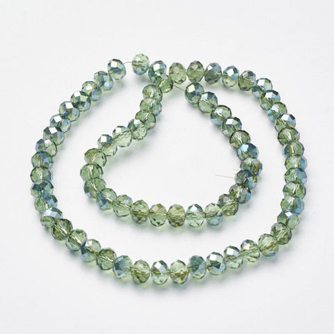 (BE5366-42) Glass Faceted Rondelle Beads Strands, Half Plated, Teal  5x8mm (1 STR) (BE5366-42) Glass Faceted Rondelle Beads Strands, Half Plated, Teal  5x8mm (1 STR)