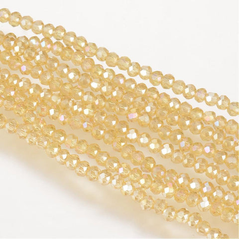(BE5650) Electroplate Glass Beads Strands, AB Color Plated, Faceted Rondelle, LightKhaki 3.5~4mm Electroplate Glass Beads Strands, AB Color Plated, Faceted Rondelle, LightKhaki Size: about 3.5~4mm in diameter, 2.5~3mm thick, hole: 0.5mm; about 150pcs/strand, 15.5".