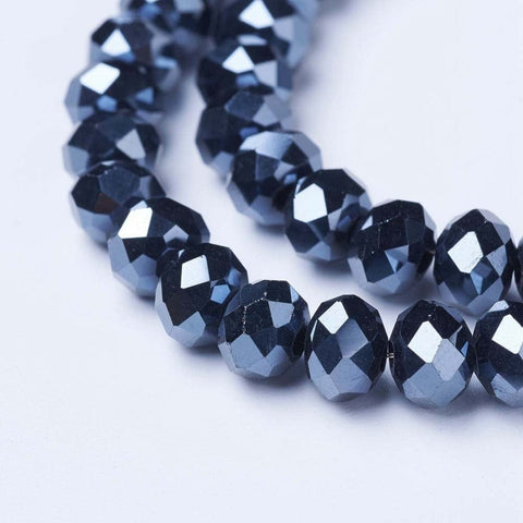 (BE7790-6) Electroplate Glass Beads, Pearl Luster  Faceted, Rondelle, Black 6x5mm (BE7790-6) Electroplate Glass Beads, Pearl Luster  Faceted, Rondelle, Black 6x5mm