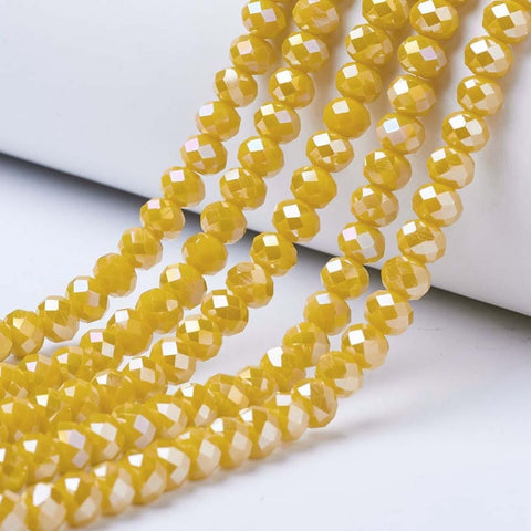 (BE7955-B03) Glass Beads, Opaque Solid Color, AB Color Plated, Faceted, Rondelle, Gold 6x5mm (BE7955-B03) Glass Beads, Opaque Solid Color, AB Color Plated, Faceted, Rondelle, Gold 6x5mm