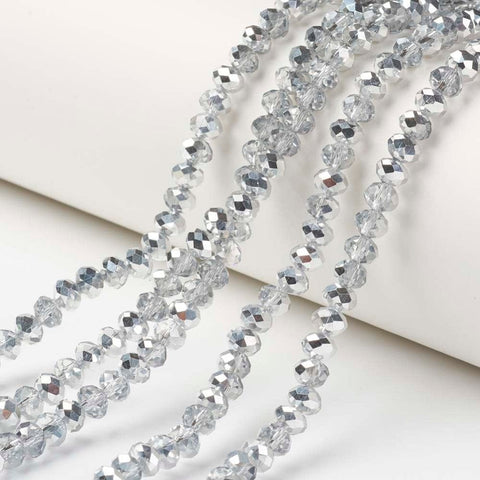 (BE8235-M16) Transparent Glass, Half Silver Plated, Faceted, Rondelle, 4x3mm 130pcs/strand, (BE8235-M16) Transparent Glass, Half Silver Plated, Faceted, Rondelle, 4x3mm 130pcs/strand,