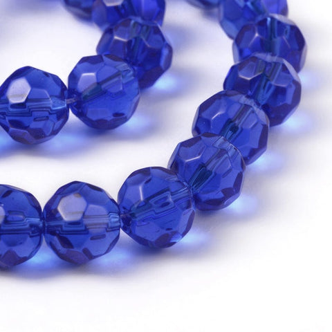 (BE8260-24Y) Glass Beads Strands, Faceted, Round, Royal Blue 10mm  (1 STR) (BE8260-24Y) Glass Beads Strands, Faceted, Round, Royal Blue 10mm  (1 STR)