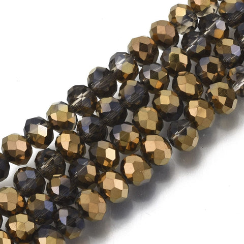 TAN/HALF COPPER PLATED (BE8700-N22) (BE8700-X) Electroplate Transparent Glass Beads Half Plated, Faceted, Rondelle, 6x5mm (1 STR) (BE8700-X) Electroplate Transparent Glass Beads Half Plated, Faceted, Rondelle, 6x5mm (1 STR)