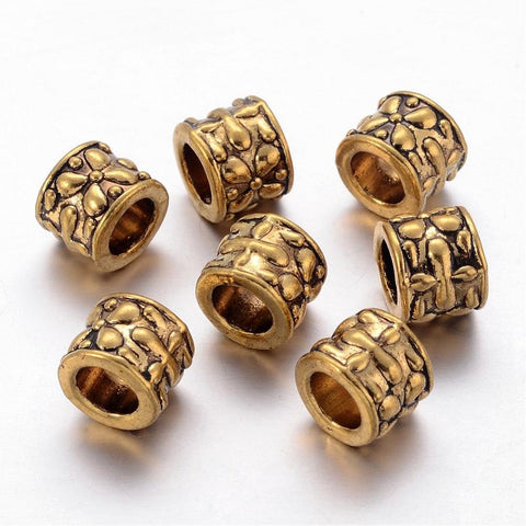 BEADS METAL 9MM (10 PCS) Tibetan Style Beads, Lead Free & Nickel Free, Tube, Antique Golden Size: about 9mm long, 8mm wide, hole: 6mm