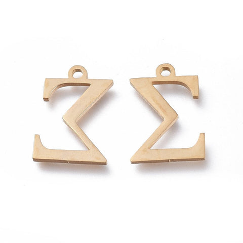 BeadsBalzar Beads & Crafts Σ (SG7385-ALL) 304 Stainless Steel Charms, Greek Alphabet, Golden, about 14mm (1 PC)