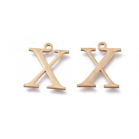 BeadsBalzar Beads & Crafts Χ (SG7385-ALL) 304 Stainless Steel Charms, Greek Alphabet, Golden, about 14mm (1 PC)