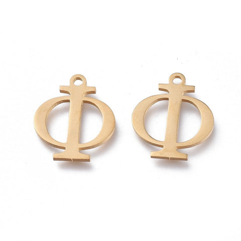 BeadsBalzar Beads & Crafts Φ (SG7385-ALL) 304 Stainless Steel Charms, Greek Alphabet, Golden, about 14mm (1 PC)