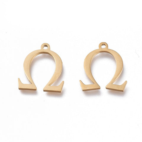 BeadsBalzar Beads & Crafts Ω (SG7385-ALL) 304 Stainless Steel Charms, Greek Alphabet, Golden, about 14mm (1 PC)